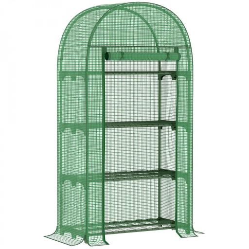Invernadero de Jardín con 4 Estantes Metálicos Puerta Enrollable y Cubierta de PE Vivero Casero de Terraza para Cultivo Plantas Flores Macetas 80x49x160 cm Verde [8]