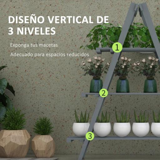 Soporte para Plantas Plegable de Madera Estantería para Macetas de 3 Niveles con Marco en A 100x36x112 cm Gris [2]