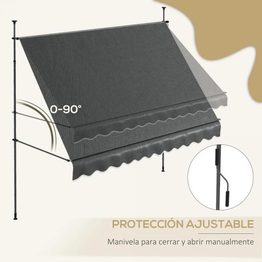 Toldo Manual Retráctil para Balcón 300x120x210-300 cm con Manivela Altura Ajustable Impermeable y Anti-UV Gris Oscuro [3]