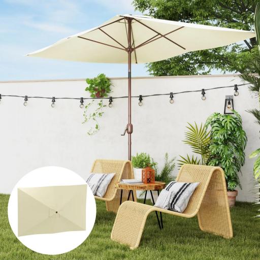 Toldo de Recambio de Sombrilla de 3x2 m Toldo de Repuesto para Sombrilla con Ventilación Superior Anti-UV 50+ Beige