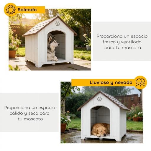 Caseta para Perros Exterior Casa para Perros Extragrandes de Plástico con 2 Ventanas Base Elevada Estacas Marrón Oscuro [3]
