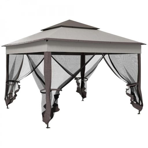 Carpa Plegable Gazebo 3,3x3,3 m con 4 Paredes Laterales de Malla Anti-UV y Bolsa de Transporte Gris [9]