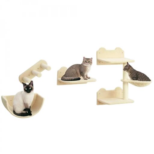 Juego de Escalada para Gatos de Pared Estantes para Gatos 4 Piezas Hamaca Nido Plataformas para Saltar Beige [9]