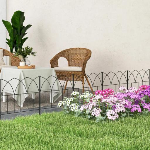 Set de 5 Vallas Decorativas para Jardín de Metal 205x45,5 cm Combinación Libre Barrera para Animales Negro