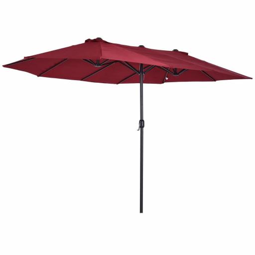 Sombrilla Doble para Jardín 455x265x238 cm Parasol Grande con Manivela Manual Protección Solar Color Rojo Vino [9]