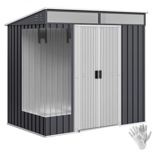Caseta de Jardín 195x122x181,5 cm con Puerta Corredera 2 Ventanas y Anti-UV para Almacenar Herramientas Gris Oscuro [7]