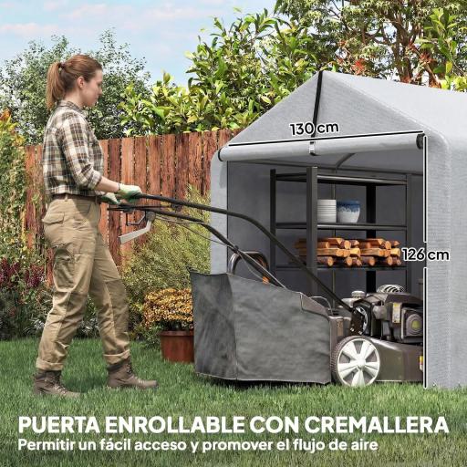 Carpa de Jardín Exterior para Herramientas Bicicletas con Marco de Acero Galvanizado Puerta Enrollable Gris [4]