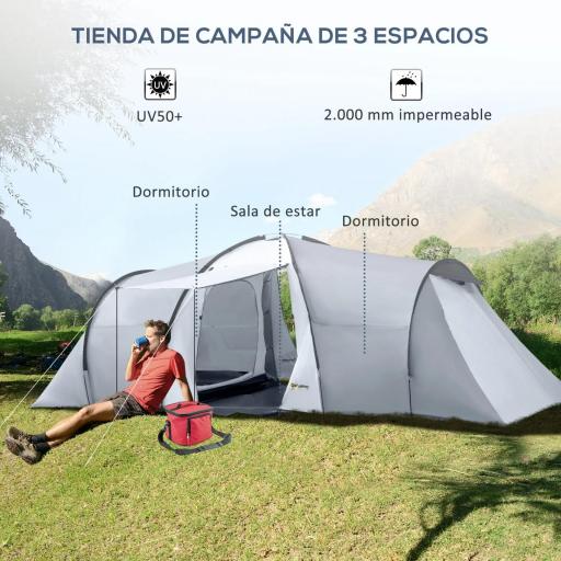 Tienda de Campaña Familiar para 4-6 Personas con 2 Ventanas y Bolsa de Transporte Impermeable Anti-UV 590x245x193cm Gris [2]