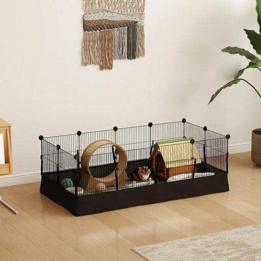 Valla Metálica para Mascotas de 12 Paneles DIY Alfombrilla Impermeable Parque para Cobayas Erizos 120x60x40 cm Negro