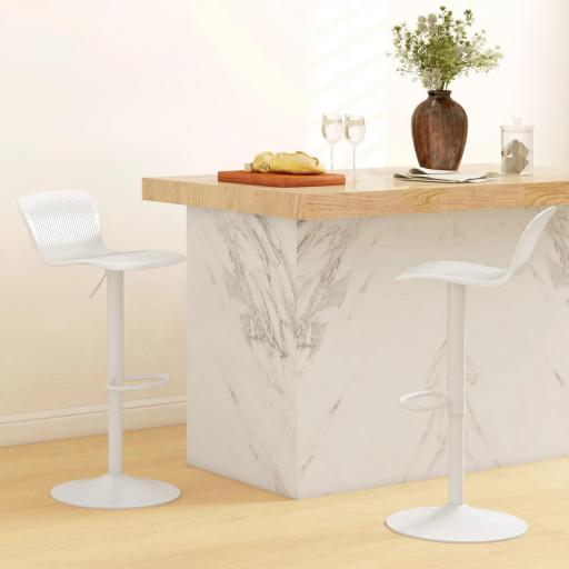 Conjunto de 2 Taburetes Altos de Cocina Giratorios con Respaldo y Altura Ajustable Carga 120 kg para Bar Salón Blanco [4]