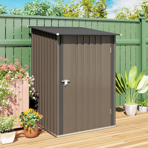Caseta de Jardín Metálica 0,92 m² 100x103x160 cm con 1 Puerta y Cerradura para Almacenamiento de Herramientas Marrón [4]