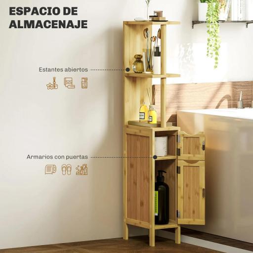 Mueble de Baño con Puertas y Estantes Abiertos Armario de Baño Moderno 18x30x120 cm Natural [1]