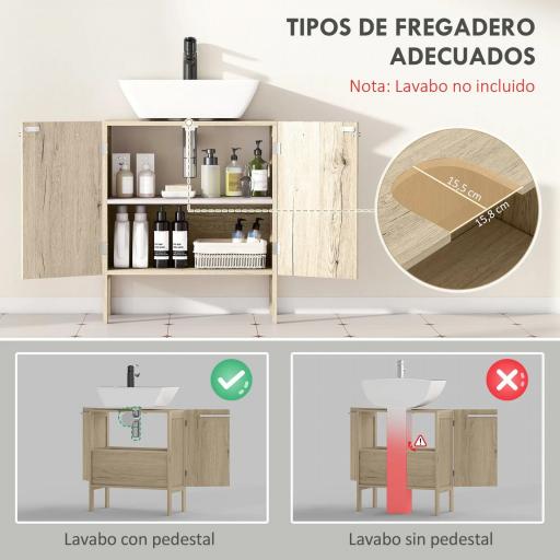 Mueble Bajo de Lavabo para Baño Compacto con 2 Puertas de Armario 60x30x70 cm [2]