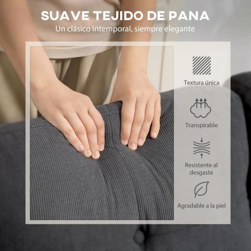 Sofá Chaise Longue Reversible de 3 Plazas Tapizado en Pana Marco de Acero para Espacios Reducidos Gris Oscuro [4]