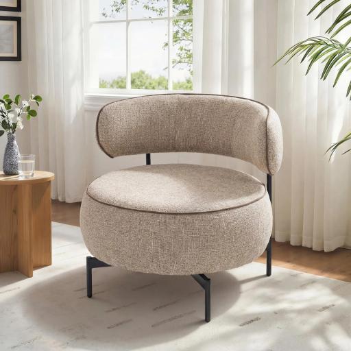 Butaca de Salón con Asiento Giratorio Tapizado en Lino Asiento Amplio Relleno Grueso Patas de Metal Beige [6]