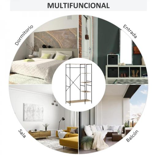 Perchero de Ropa Perchero de Madera con 4 Estantes de Almacenaje y Barra para Colgar Carga 30 kg para Dormitorio Salón Entrada 100x46x170,5 cm Natural [7]