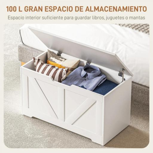 Baúl de Almacenaje para Dormitorio 100 L Puff de Almacenaje con Tapa Bisagra de Seguridad 80x40x45 cm Blanco [2]