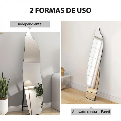 Espejo de Pie Cuerpo Entero sin Marco Espejo de Pie Forma Irregular con Soporte 40x4x160 cm Negro y Plata [4]