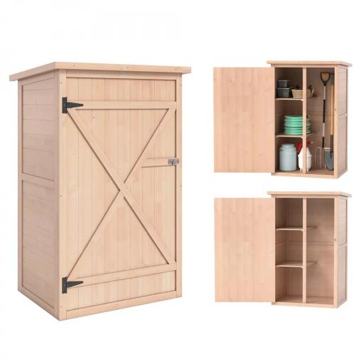 Armario de Jardín de Madera para Exterior para Herramientas con 2 Estantes Techo Asfáltico 75x56x115cm Natural [8]