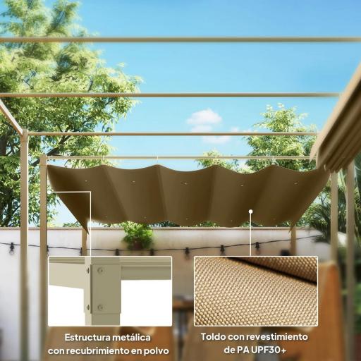 Pérgola con Techo Retráctil Pérgola de 3x3 m con Cierre Magnético Protección UV30+ Pabellón para Jardín Patio Caqui [4]