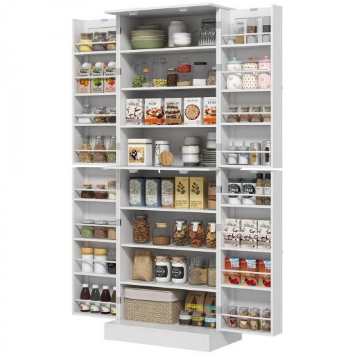 Armario Despensa de Cocina con 4 Puertas con Estantes Estantes Ajustables para Sala de Estar Comedor Blanco [8]