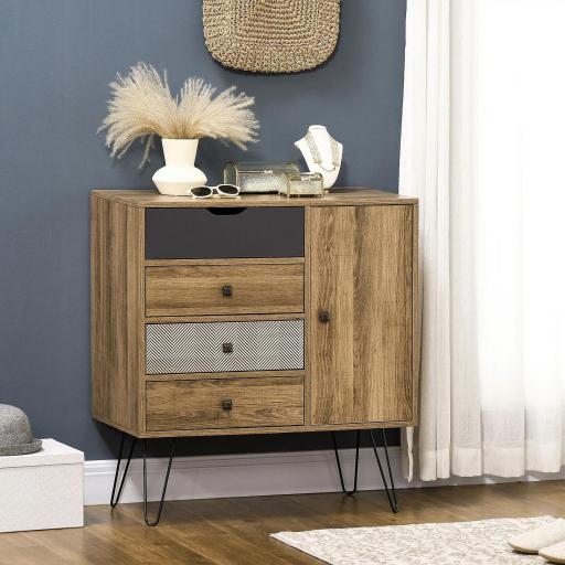 Cómoda con 4 Cajones Estilo Boho Cajonera de Madera con Patas de Metal para Salón Dormitorio 79x39x86 cm Marrón