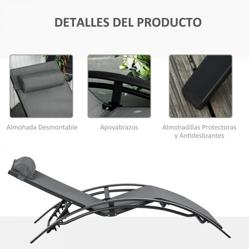 Tumbona Reclinable de Aluminio con Respaldo Ajustable en 5 Posiciones y Reposacabezas Extraíble Acolchado Textelino [5]