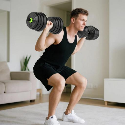 Juego de Mancuernas Ajustables 30 kg 3 en 1 con Barras de Conexión y Mangos Antideslizantes para Gimnasio en Casa Verde