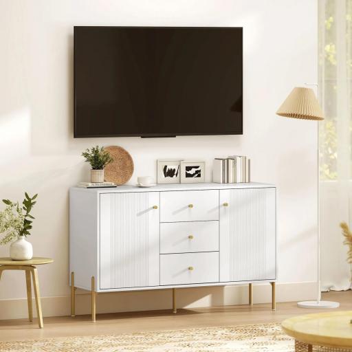 Aparador Moderno de 2 Puertas Aparador de Salón con 3 Cajones Estantes Ajustables Blanco 120x39,1x76 cm [5]