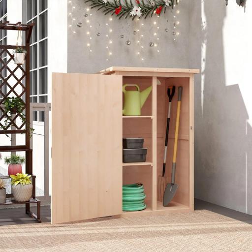 Armario de Jardín de Madera para Exterior para Herramientas con 2 Estantes Techo Asfáltico 75x56x115cm Natural [7]