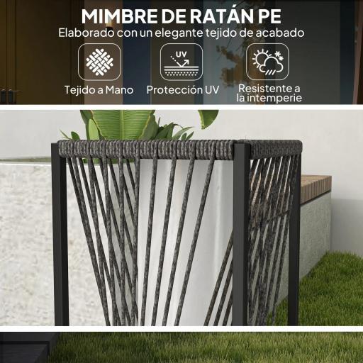 Lámpara de Jardín de Ratán Sintético con Luces LED Encendido y Apagado Automático Impermeable 22x22x77 cm Gris [3]