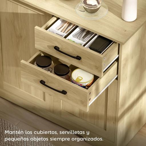 Aparador para Salón Moderno con 3 Puertas 2 Cajones Estante Ajustable para Comedor Entrada 120x38x79 cm Natural [5]