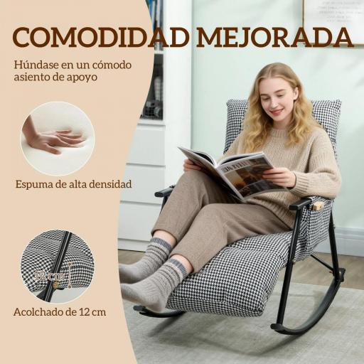 Silla Mecedora con Respaldo y Reposapiés Ajustables Mecedora Sillón Balancín Tapizado en Lino 62x100x89 cm Negro [2]