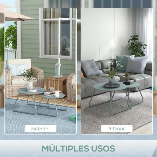 Juego de 2 Mesas de Jardín Apilables con Estructura de Metal y Recubrimiento Epoxi Anticorrosivo para Terraza Azul [5]