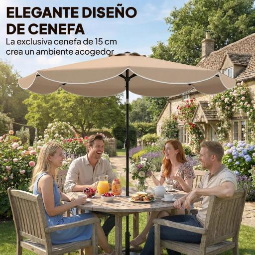 Sombrilla Terraza Exterior Ø2,7 m Sombrilla con Inclinación Ajustable 3 Posiciones Manivela y Volante Caqui [2]