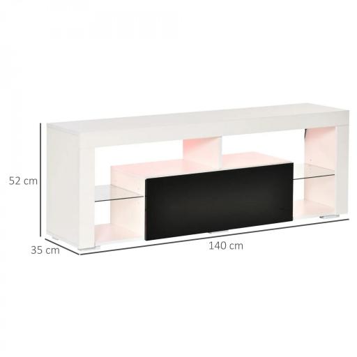 Mueble de TV para Televisiones de 55'' Mesa para TV de Salón con Luz LED 6 Modos de Colores 140x35x52 cm Blanco [1]