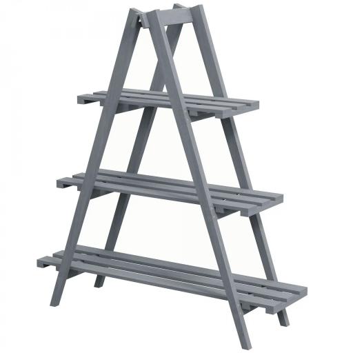 Soporte para Plantas Plegable de Madera Estantería para Macetas de 3 Niveles con Marco en A 100x36x112 cm Gris [9]