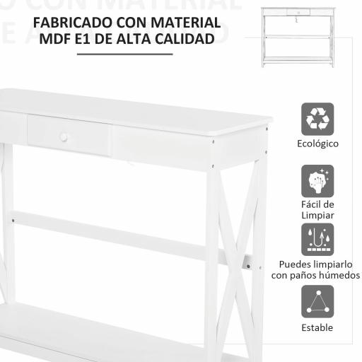 Mesa de Consola de Madera Mesa de Entrada con 1 Cajón y 1 Estante de Almacenaje para Pasillo Salón 100x30x81cm Blanco [5]