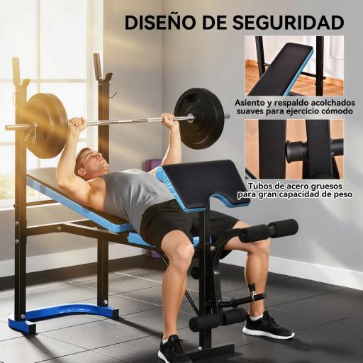 Banco de Musculación Banco de Pesas con Soporte para Barra y Respaldo Ajustable para Entrenamiento en Casa Gimnasio Azul [6]