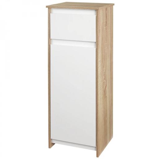 Armario Auxiliar de Baño con 1 Cajón y 1 Puerta Mueble Auxiliar de Baño para Salón Aseo Dormitorio Estilo Moderno Antivuelco 32,6x30x90 cm Blanco y Natural [9]