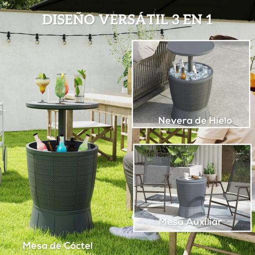 Mesa Nevera para Exterior 41 L 3 en 1 Cool Bar Mesa Auxiliar con Altura Ajustable Cubo de Hielo Tapa Elevable Gris [2]