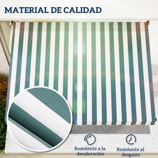 Toldo Manual Retráctil 200x150x170-280 cm para Balcón y Terraza con Altura Ajustable con Manivela Rayas Verde y Blanco [3]