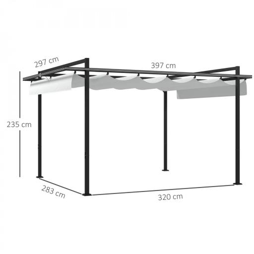 Cenador de Jardín 3x4 m con Techo Retráctil de Poliéster y 12 Orificios de Drenaje Pérgola para Terraza Blanco y Gris [1]