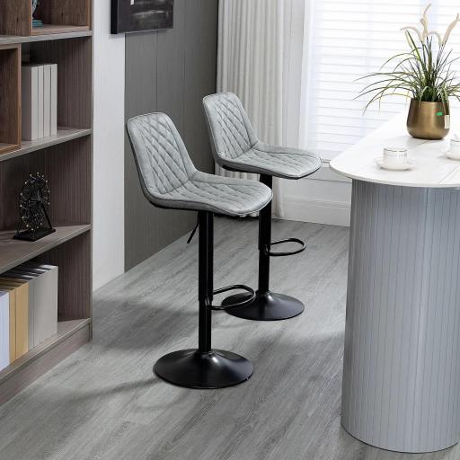 Juego de 2 Taburetes de Bar Giratorios Altura Ajustable 86-106 cm Tapizada en Cuero Sintético Respaldo y Reposapiés Gris [7]