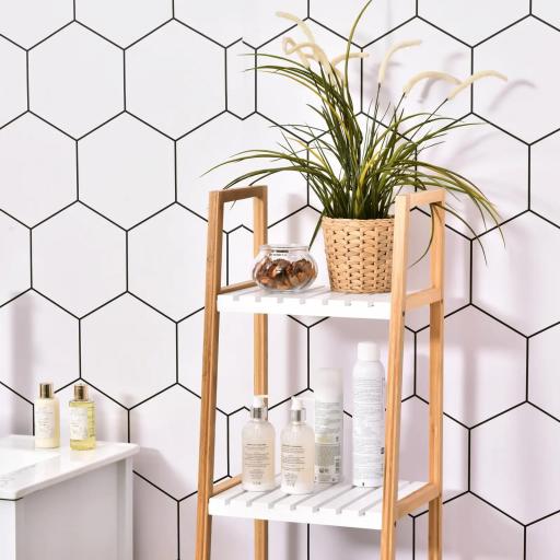 Estantería Escalera de Bambú de 4 Niveles Mueble de Almacenaje Multifuncional para Baño Salón Cocina 35x36x138,5 cm Blanco y Natural [4]