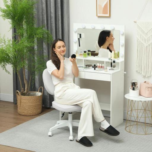 Silla de Oficina Giratoria Tapizada en PU con Altura Ajustable Sin Brazos Carga 120 kg 46x59x82-92 cm Blanco