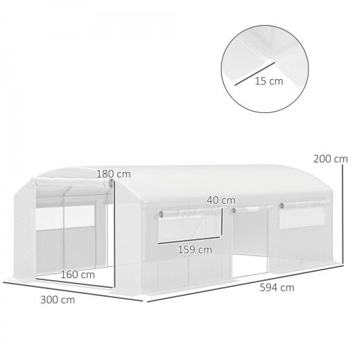 Invernadero de Túnel 6x3x2 m con 6 Ventanas de Malla Cubierta de PE Anti-UV y 3 Puertas Enrollables Blanco [1]