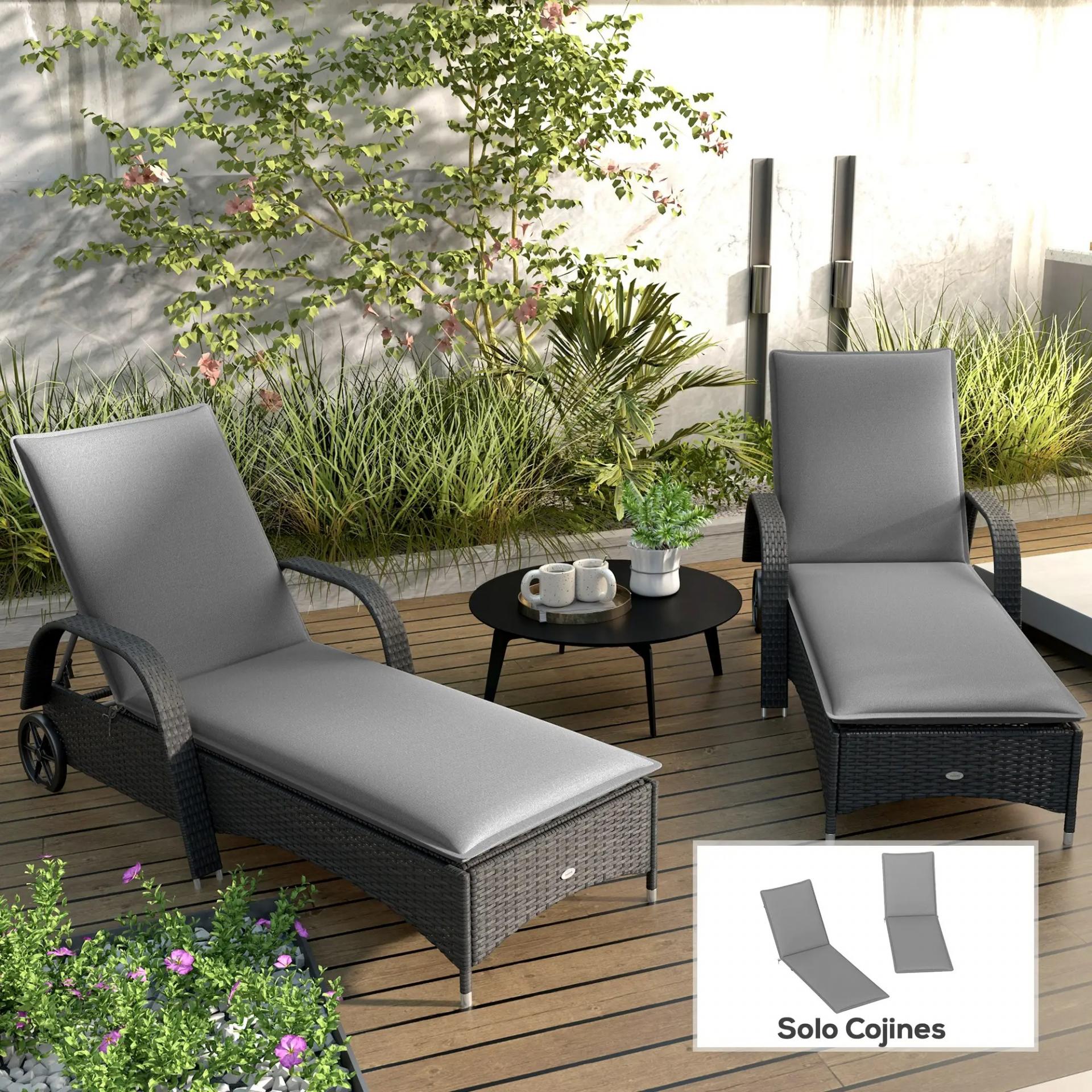 2 Cojines para Tumbonas de Jardín con Protección UV Resistentes a Salpicaduras 193x58x6 cm Gris