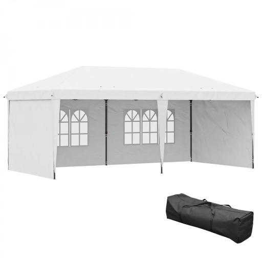 Carpa Plegable 6x3 m Pop-up con 4 Laterales Desmontables Cenador de Jardín con 2 Ventanas y Bolsa de Transporte Blanco [9]