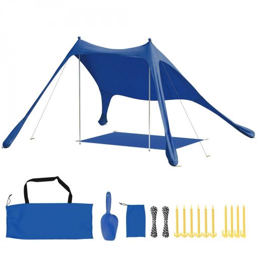 Carpa Playa Plegable con Esterilla UPF50+ Postes de Aluminio Pala Estacas y Bolsa de Transporte Azul [10]